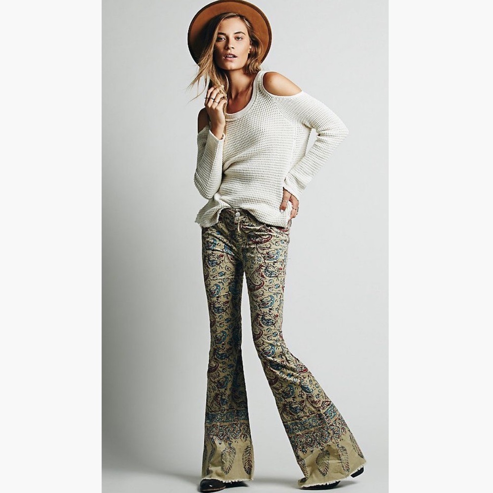 FREE PEOPLE } New Dehli Border Flare Pants